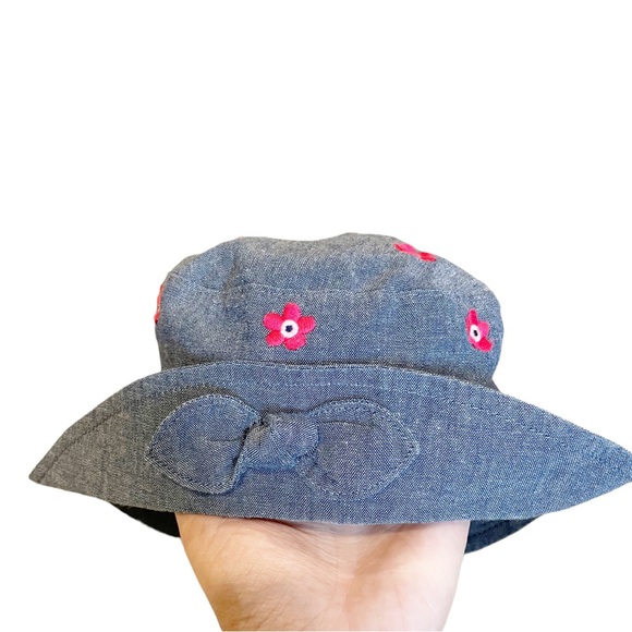 NWT Gymboree Denim Bucket Hat with Pink Flowers and Bow Size 0-12 months - Picture 7 of 7
